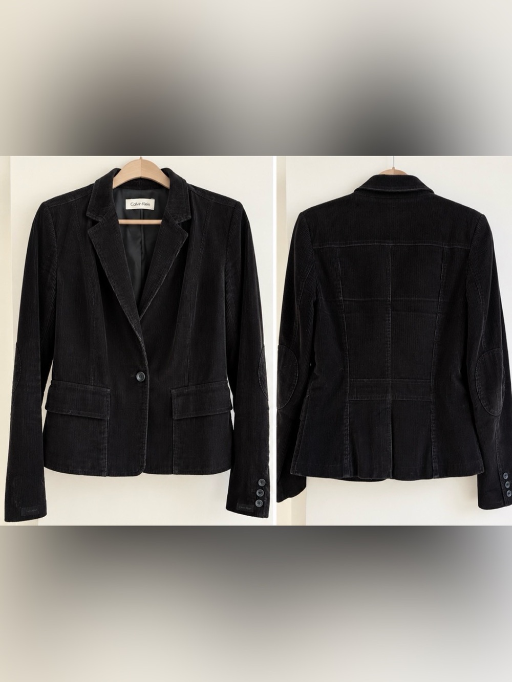 Vintage Calvin Klein Black Corduroy Fitted Blazer Jacket